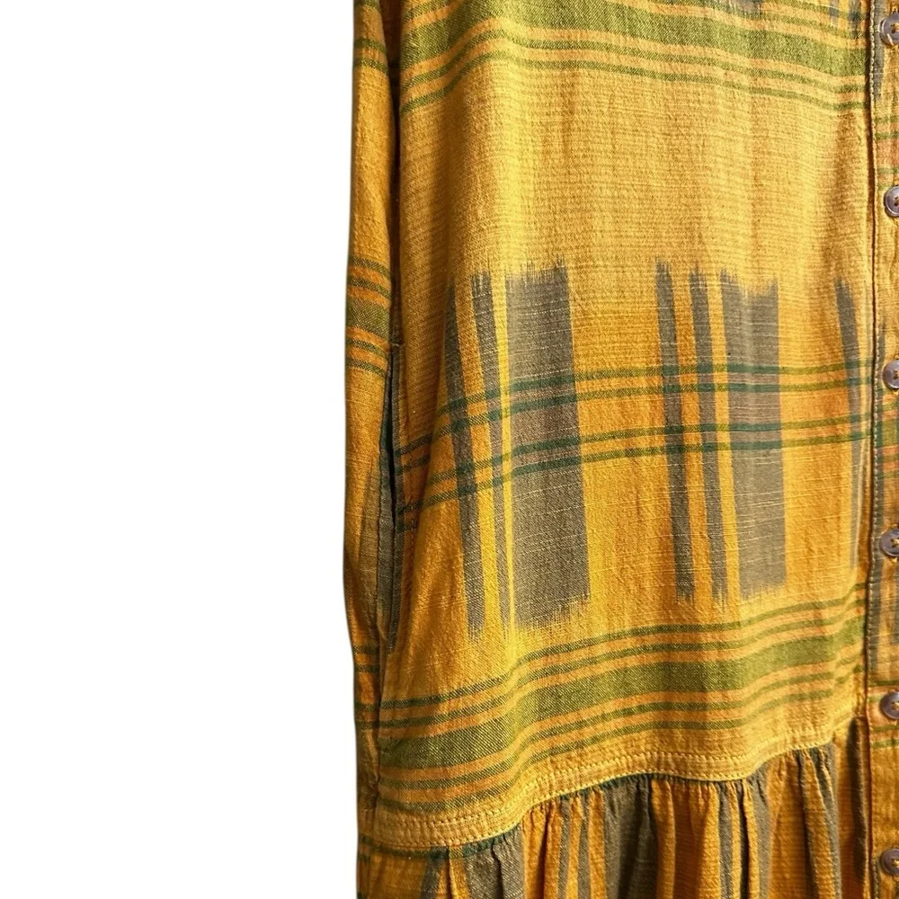 PILCRO Anthropologie Tangier Dress Tunic Shirt Mustard Yellow Plaid Size Med - Picture 9 of 12